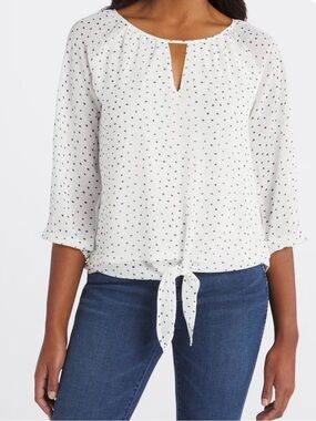 Beacon White Blouse with Black Dot Print and Front Tie